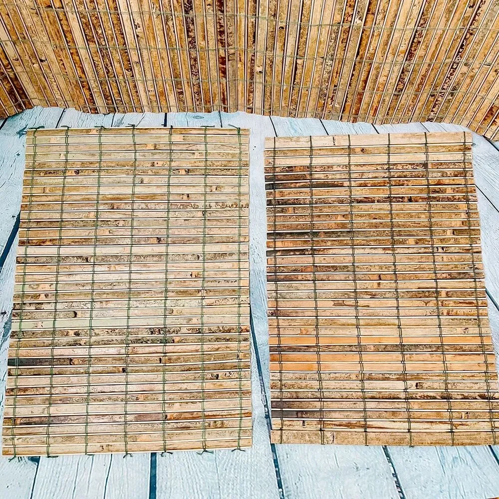 Vtg Lot 8 Nautical Bamboo Reed Wood Placemats & Table Runner Tiki Bar Tropical